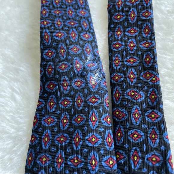 Polo by Ralph Lauren Black Blue and Red Geometric Tile Printed Textured Neck Tie - Picture 12 of 12